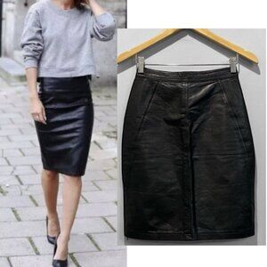 Vintage TARAZZIA Black Leather Skirt pencil Size 5/6